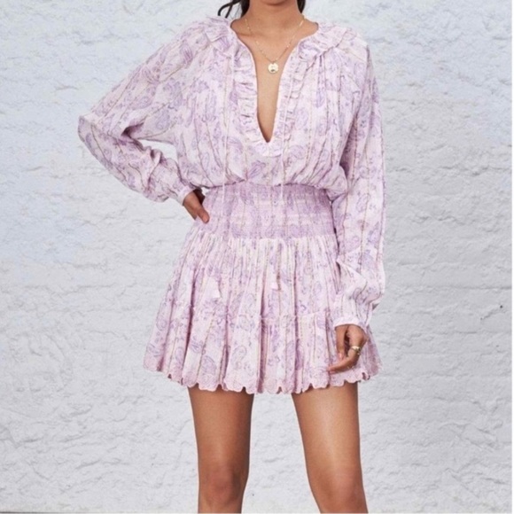 House Of Harlow Pink Paisley Smocked Mini Dress - Picture 8 of 12
